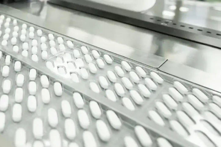Tablet production line in the pharmaceutical industry