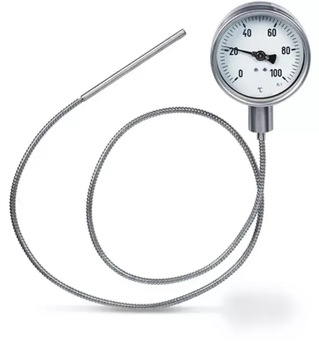 Remote dial thermometer with capillary tube and probe